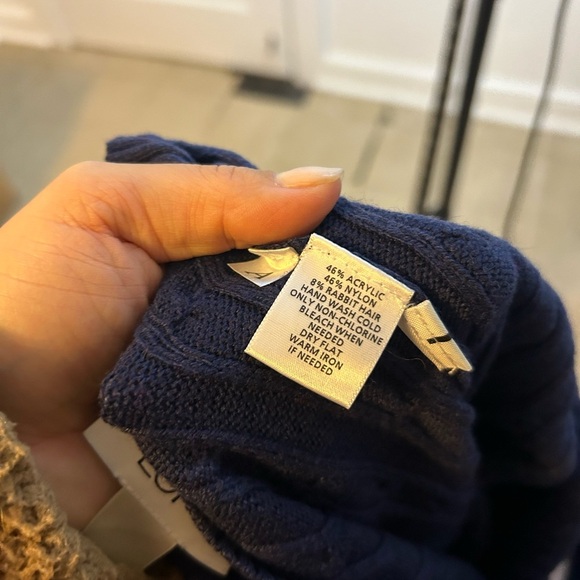 Loft Navy Blue Rabbit Hair Cableknit V-Neck Sweater - Picture 4 of 4